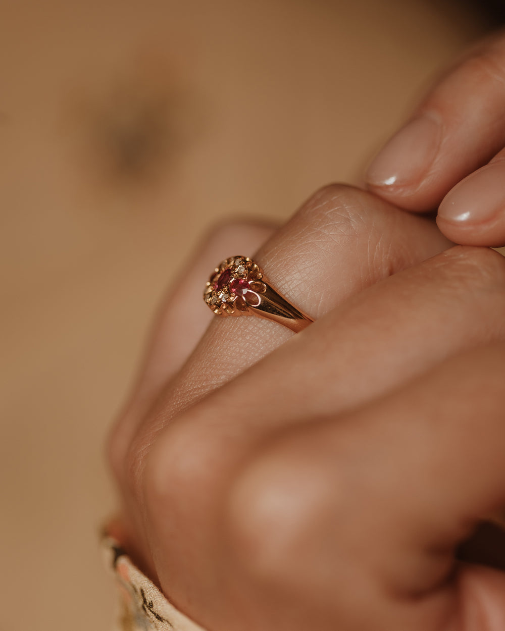 Delphine 1903 Antique 18ct Gold Ruby & Diamond Ring