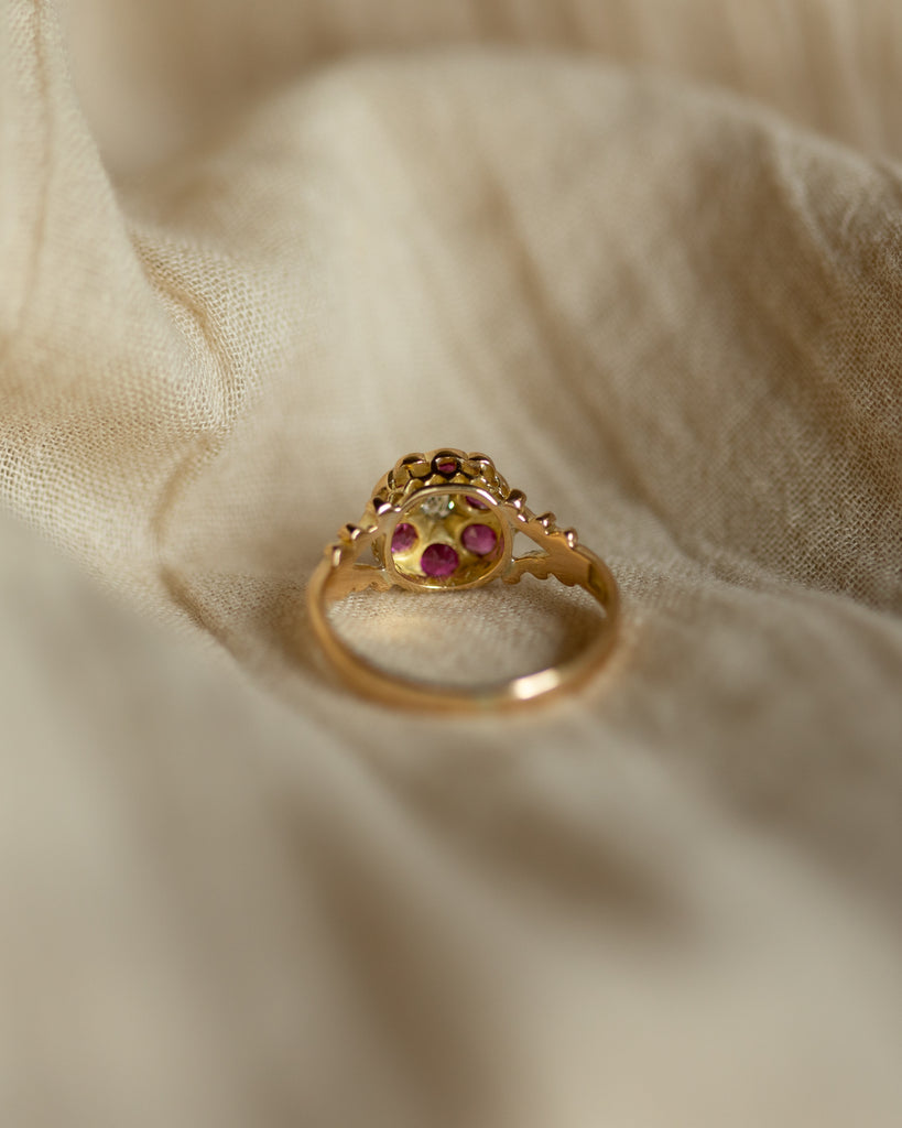 Therese 1908 Antique 18ct Gold Ruby & Diamond Cluster Ring
