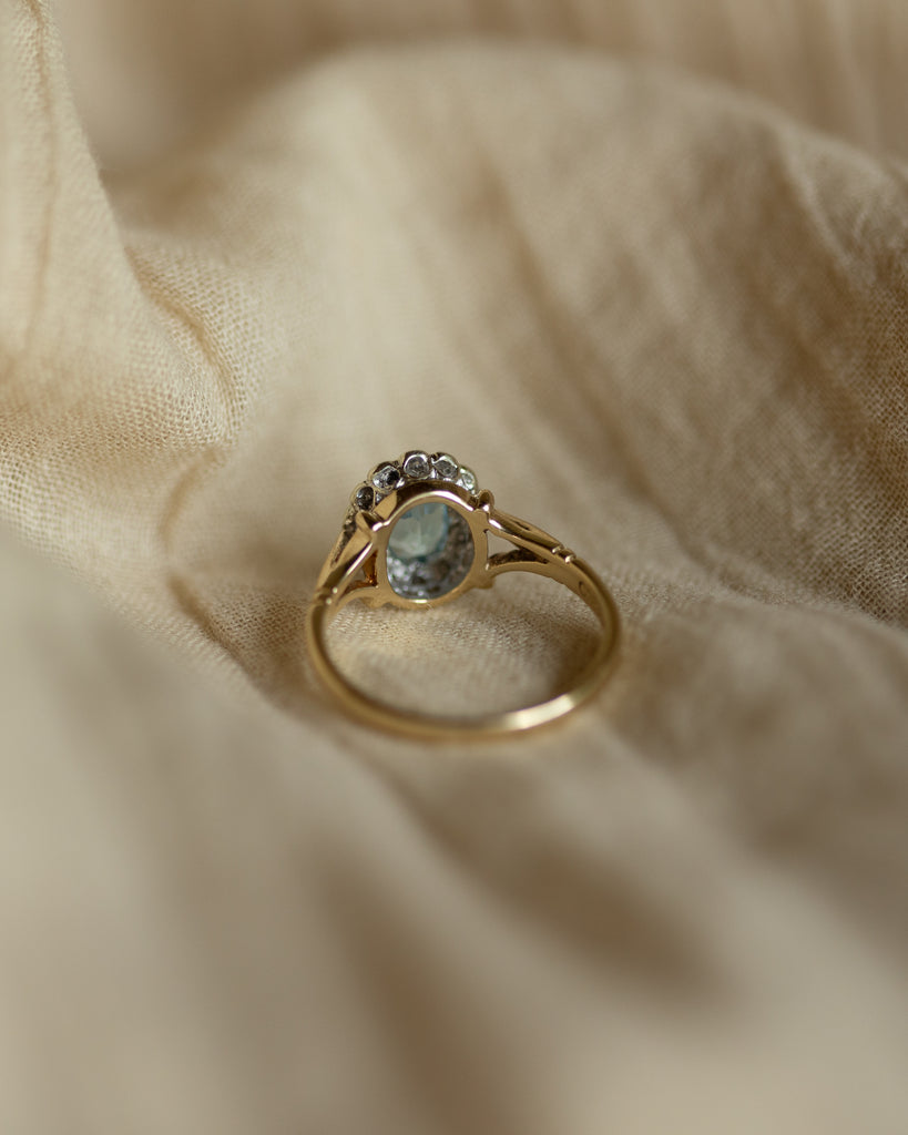 Catherine 1988 Vintage 9ct Gold Blue Topaz & Diamond Cluster Ring