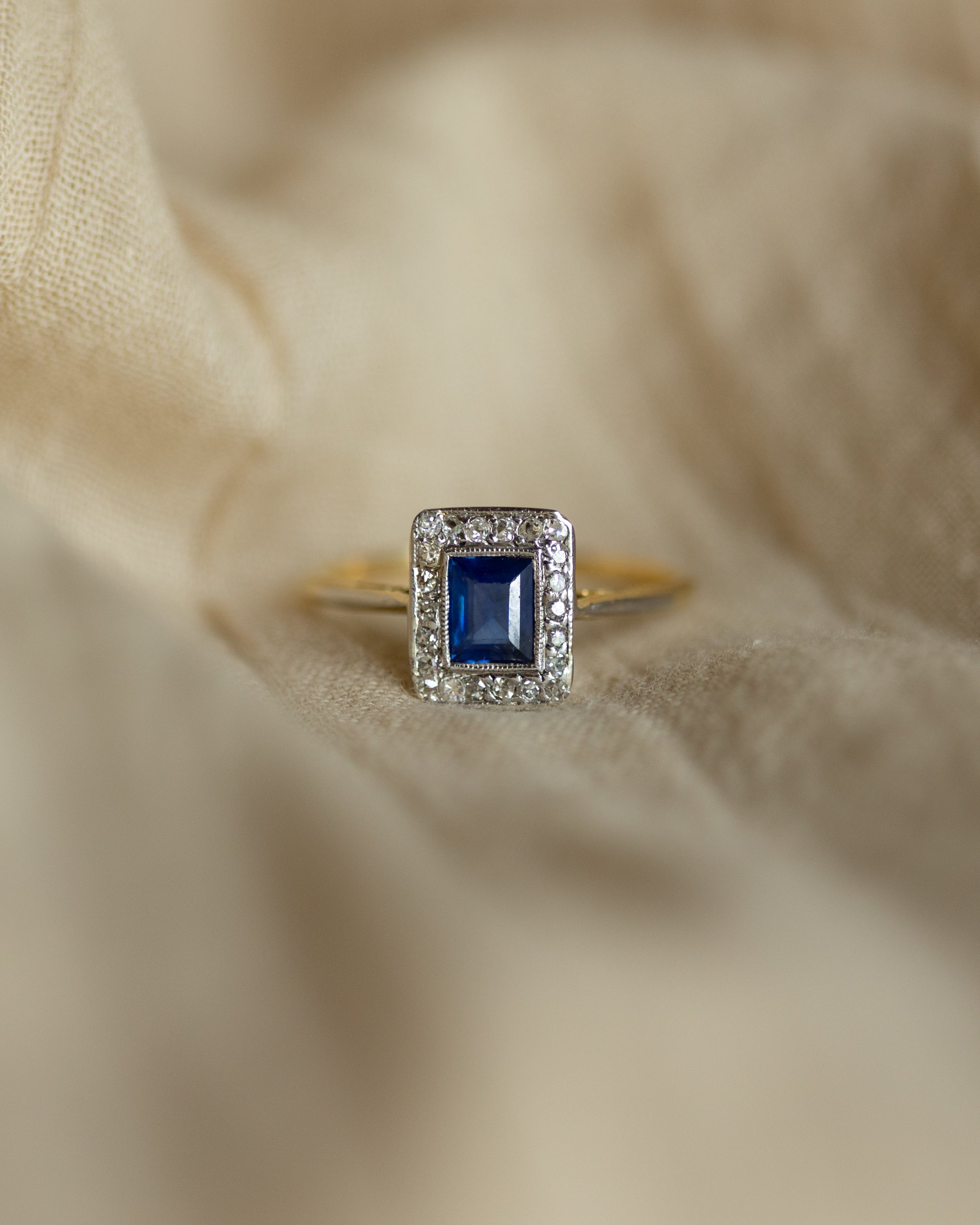 Image of Manon Antique Art Deco 18ct Gold Sapphire & Diamond Rectangular Cluster