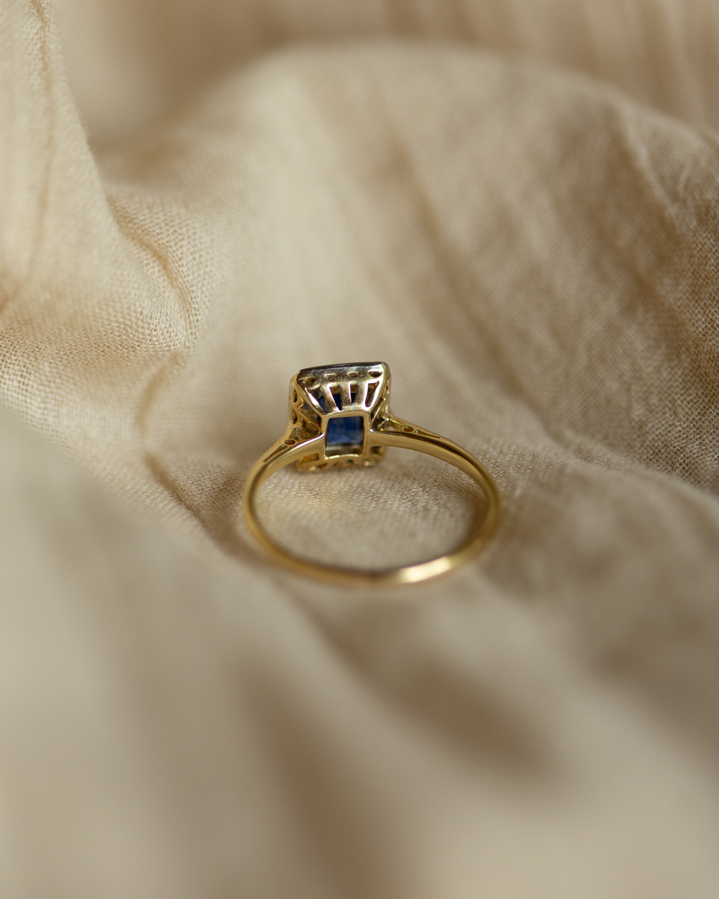 Manon Antique Art Deco 18ct Gold Sapphire & Diamond Rectangular Cluster