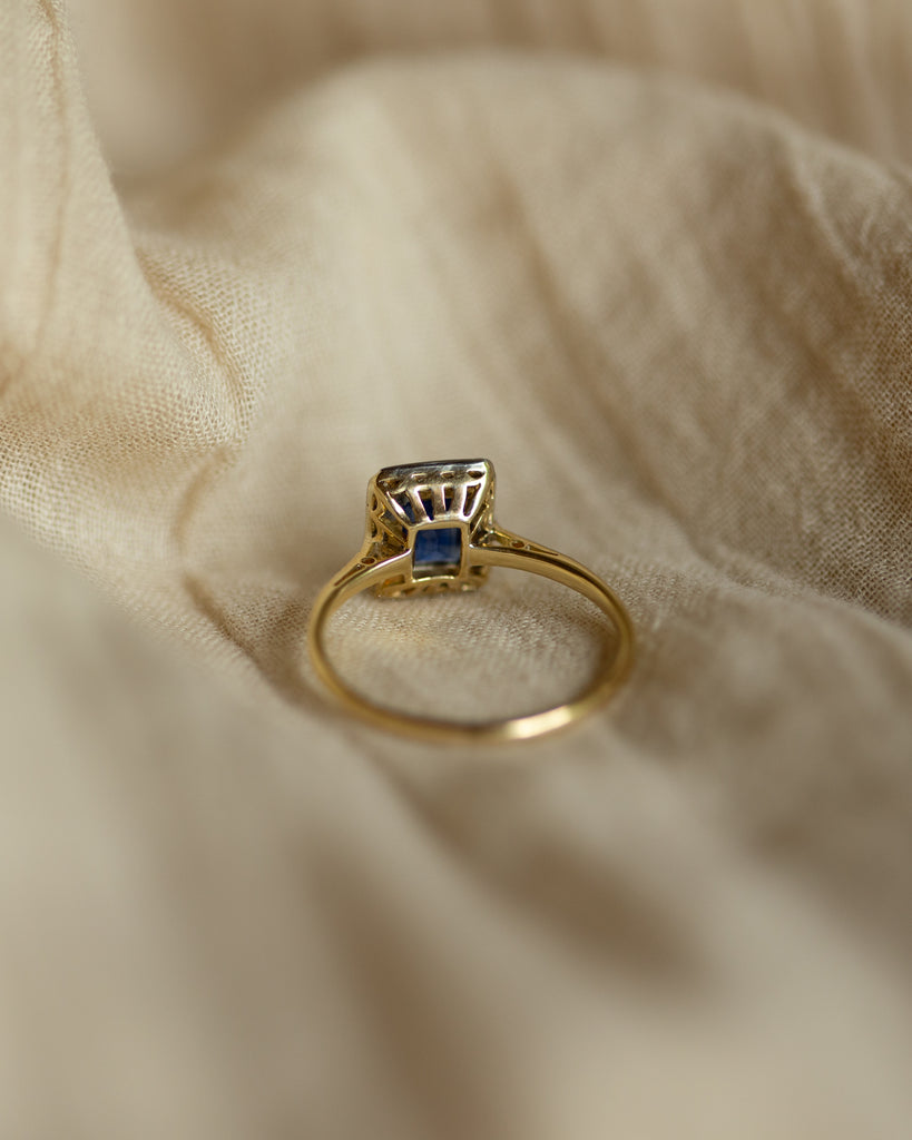 Manon Antique Art Deco 18ct Gold Sapphire & Diamond Rectangular Cluster