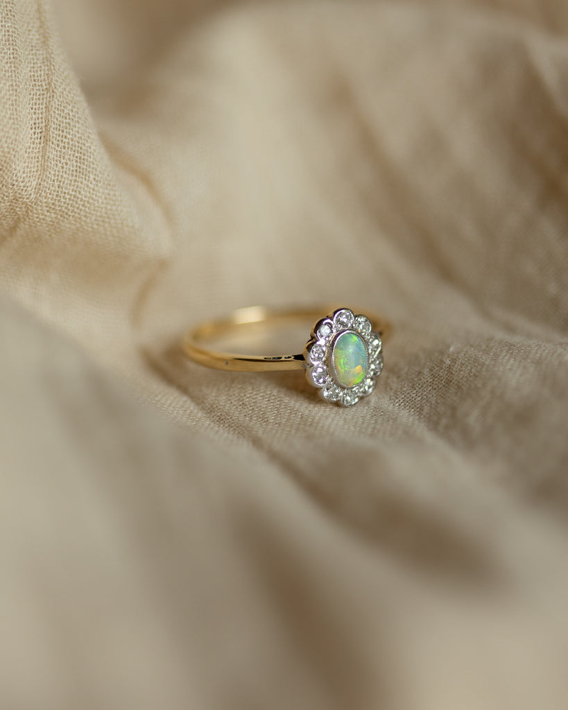 Patricia Vintage 18ct Gold Opal & Diamond Cluster Ring