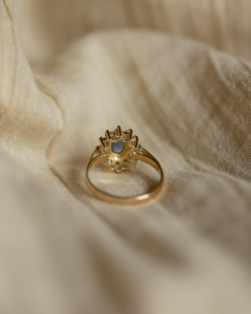 Chloe 1976 Vintage 9ct Gold Blue Topaz & CZ Cluster Ring