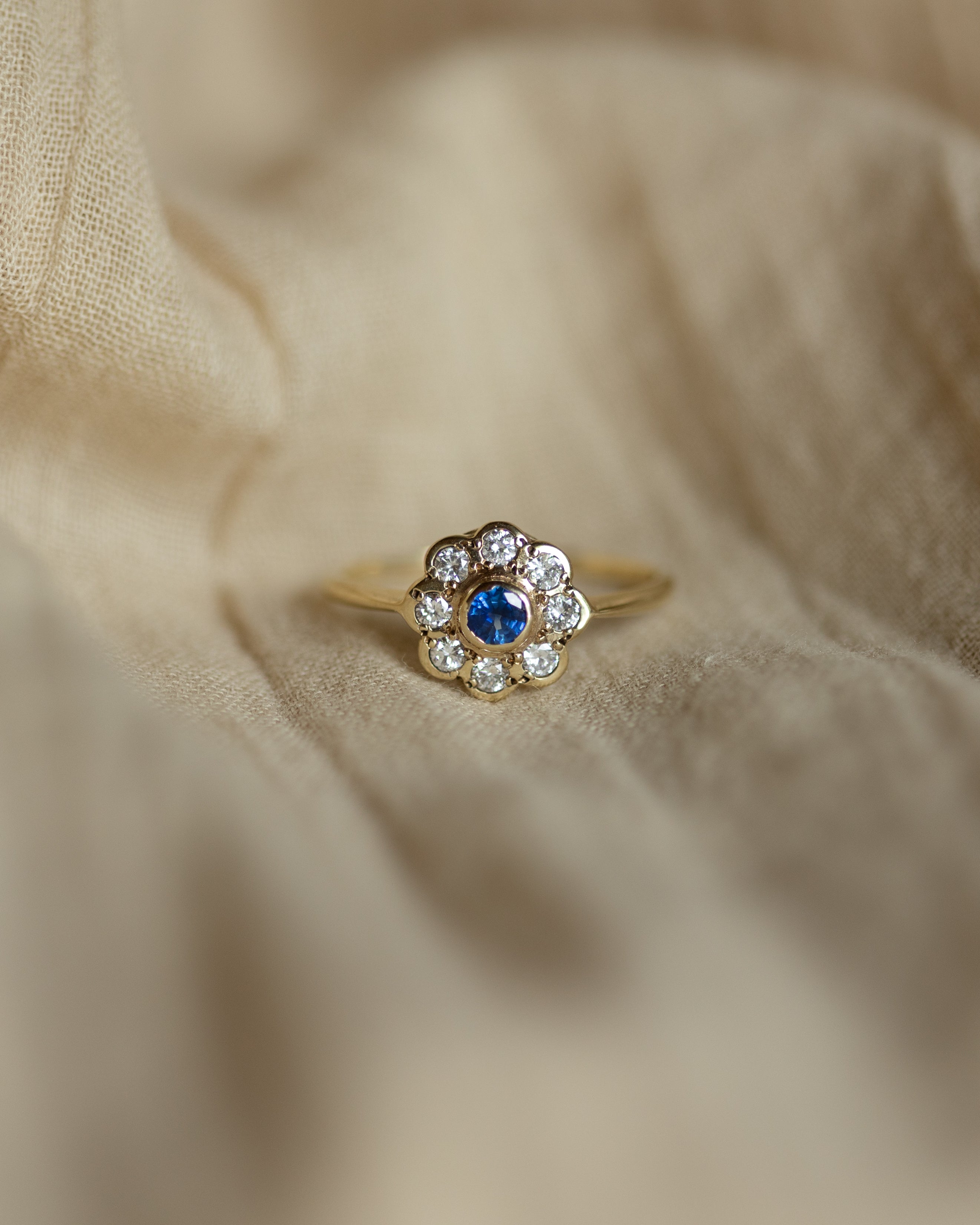 Image of Daphne 1987 Vintage 9ct Gold Sapphire & Diamond Cluster Ring