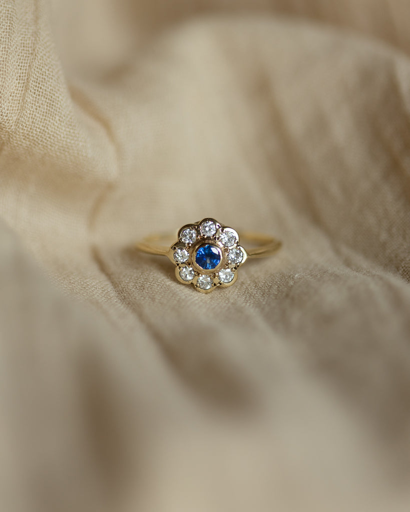 Daphne 1987 Vintage 9ct Gold Sapphire & Diamond Cluster Ring