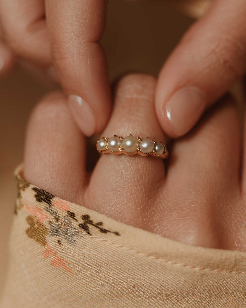 Georgie Antique 9ct Gold Five Stone Pearl Ring