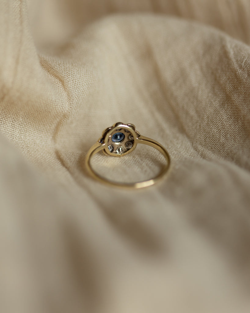 Daphne 1987 Vintage 9ct Gold Sapphire & Diamond Cluster Ring