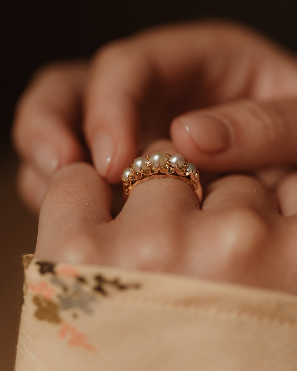 Georgie Antique 9ct Gold Five Stone Pearl Ring