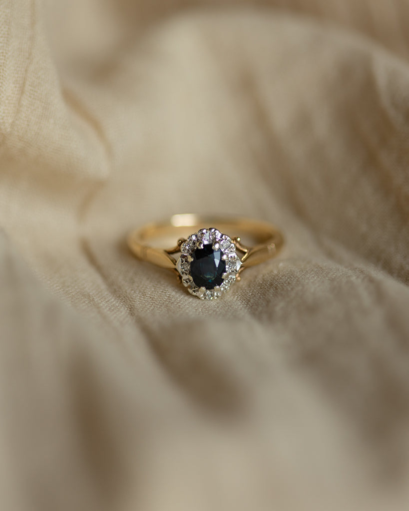 Nina 1973 Vintage 9ct Gold Sapphire & Diamond Cluster Ring