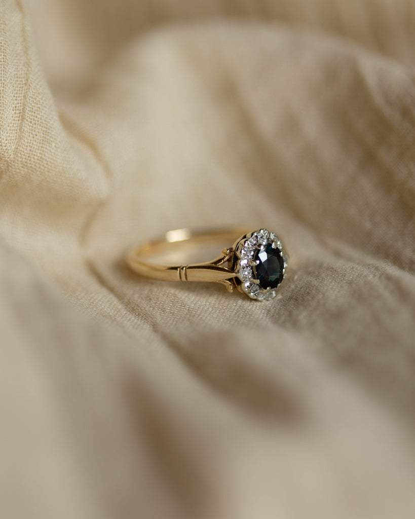 Nina 1973 Vintage 9ct Gold Sapphire & Diamond Cluster Ring