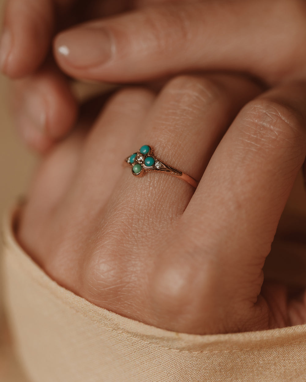 Flora Antique 9ct Gold Turquoise & Paste Cluster Ring