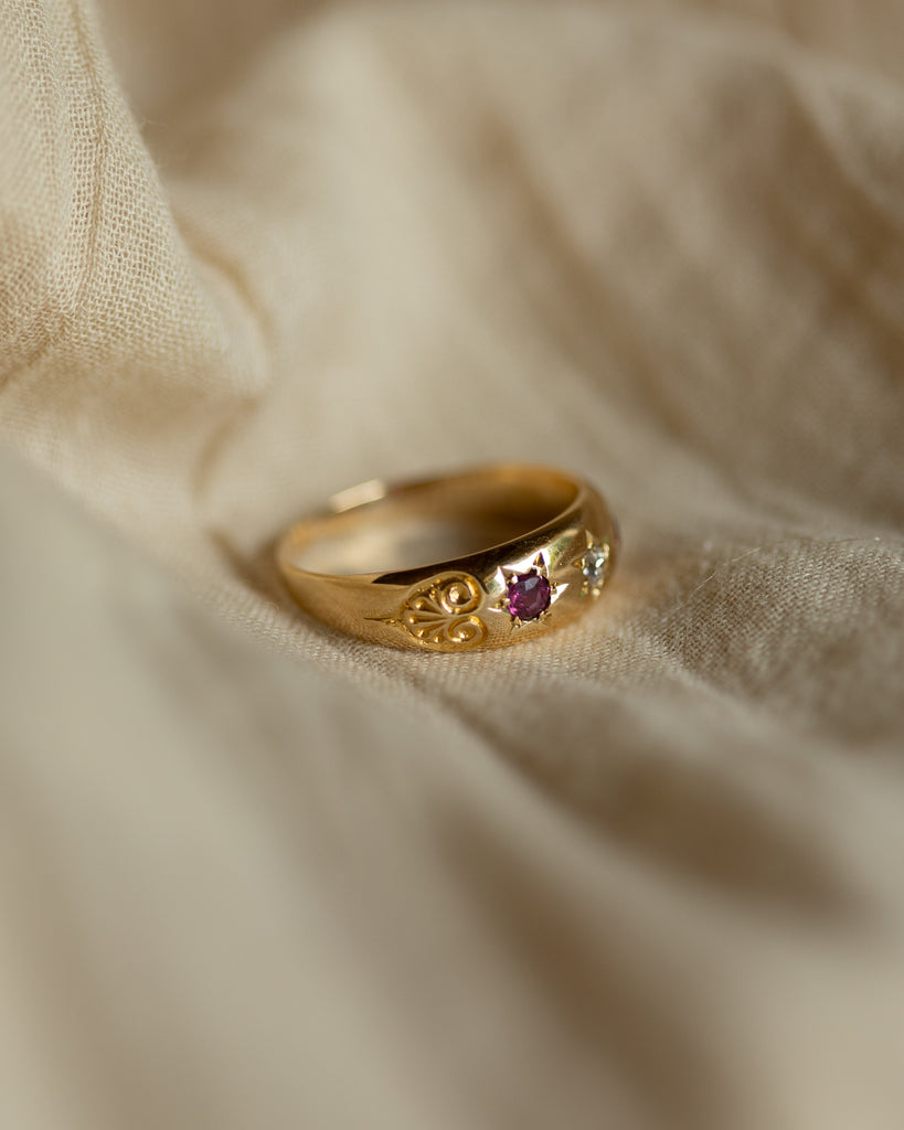 Hannah 1901 Antique 18ct Gold Ruby & Diamond Trilogy Ring