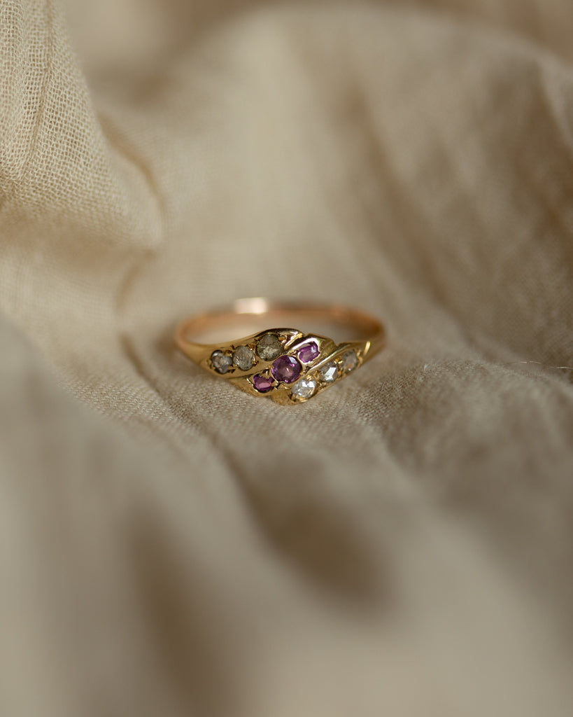 Justine Antique 15ct Gold Ruby & Diamond Twist Ring