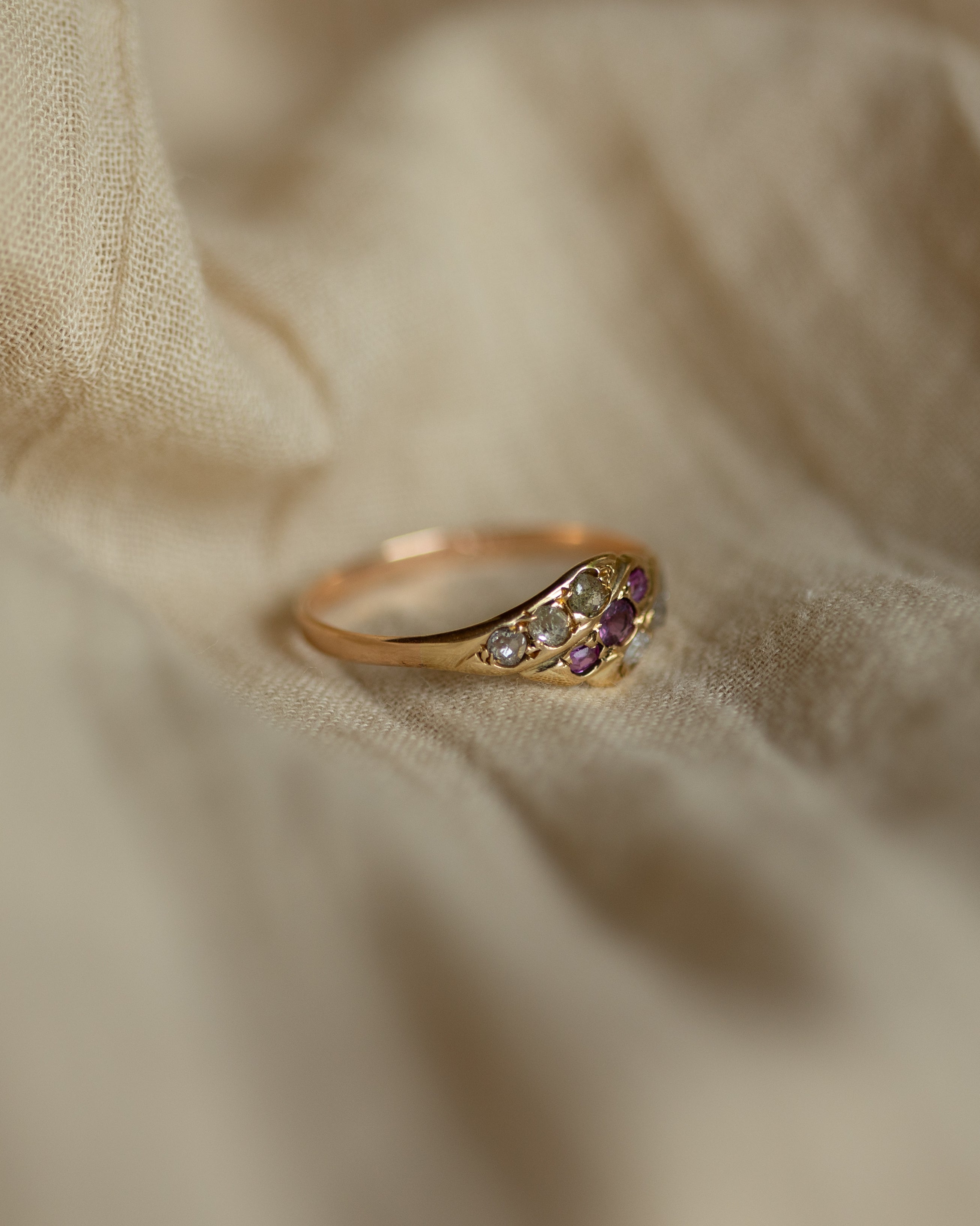 Justine Antique 15ct Gold Ruby & Diamond Twist Ring