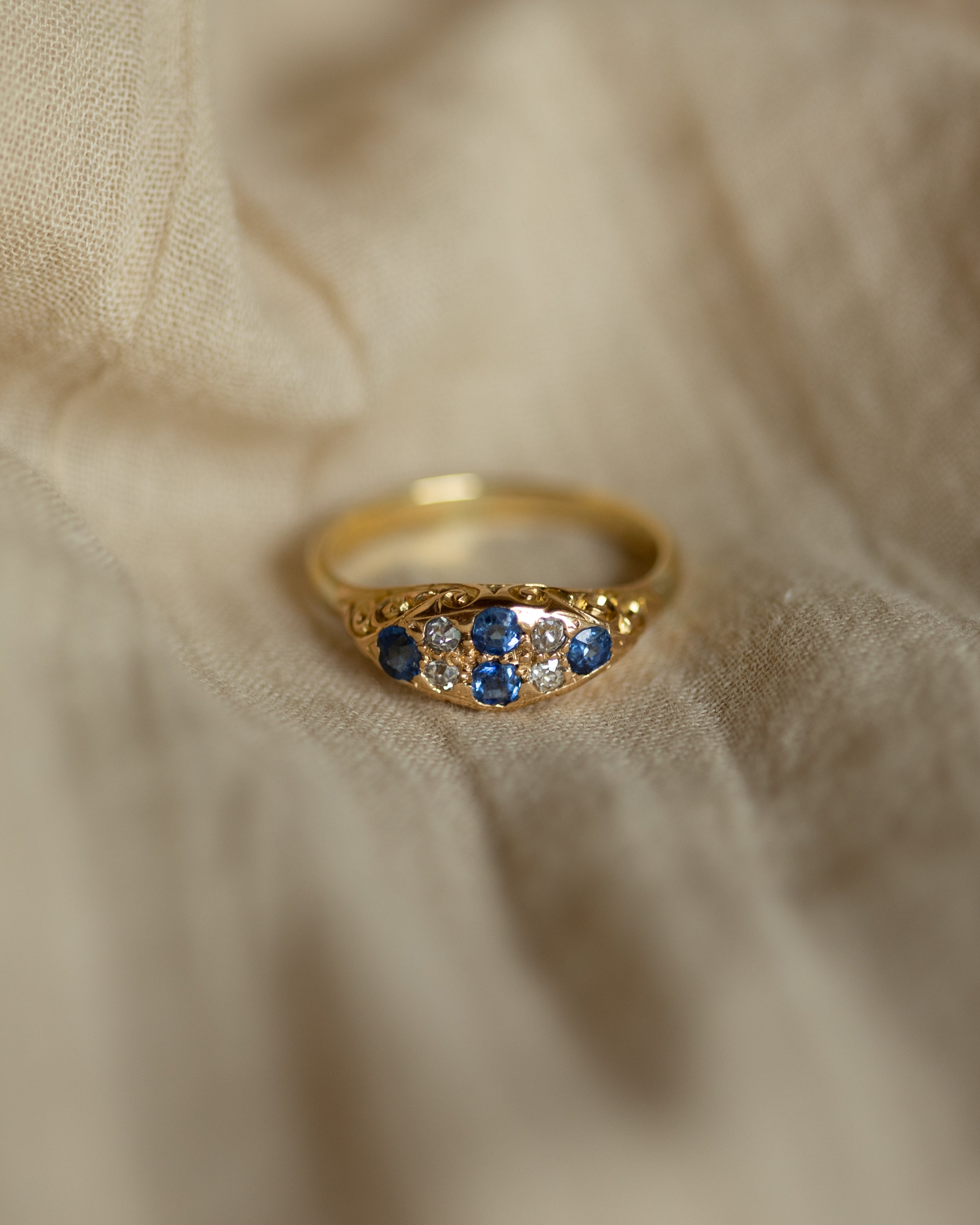 Image of Elisabeth Antique 18ct Gold Sapphire & Diamond Eight Stone Ring