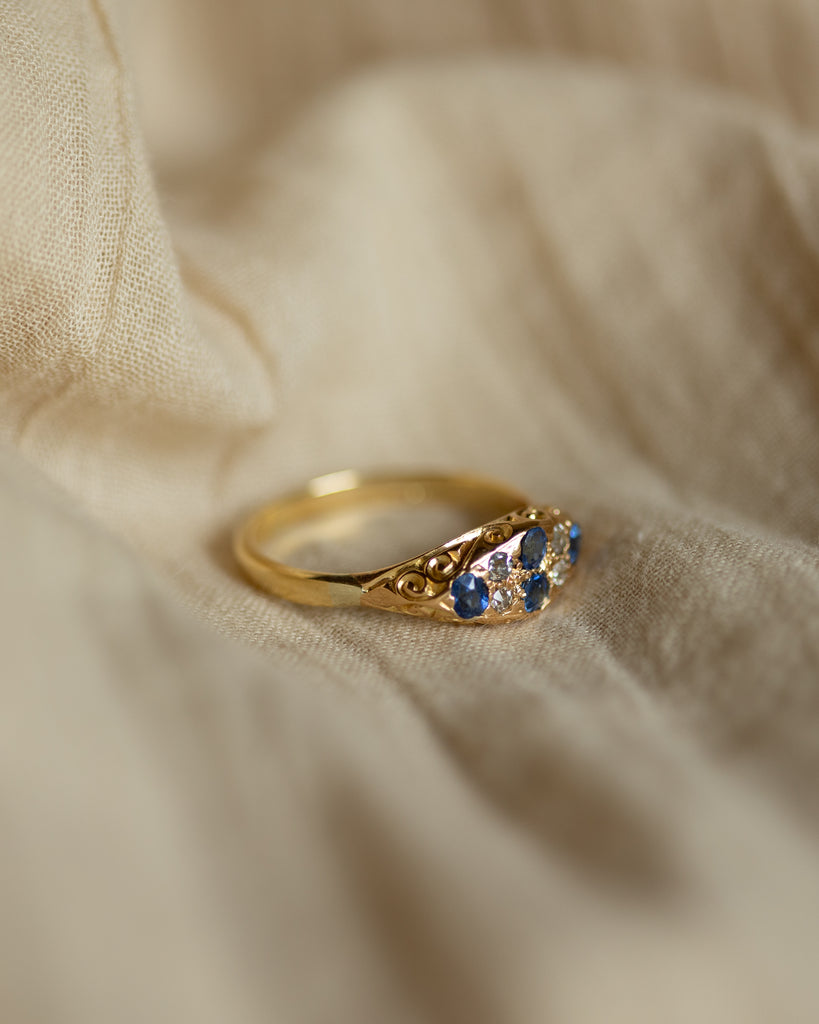 Elisabeth Antique 18ct Gold Sapphire & Diamond Eight Stone Ring
