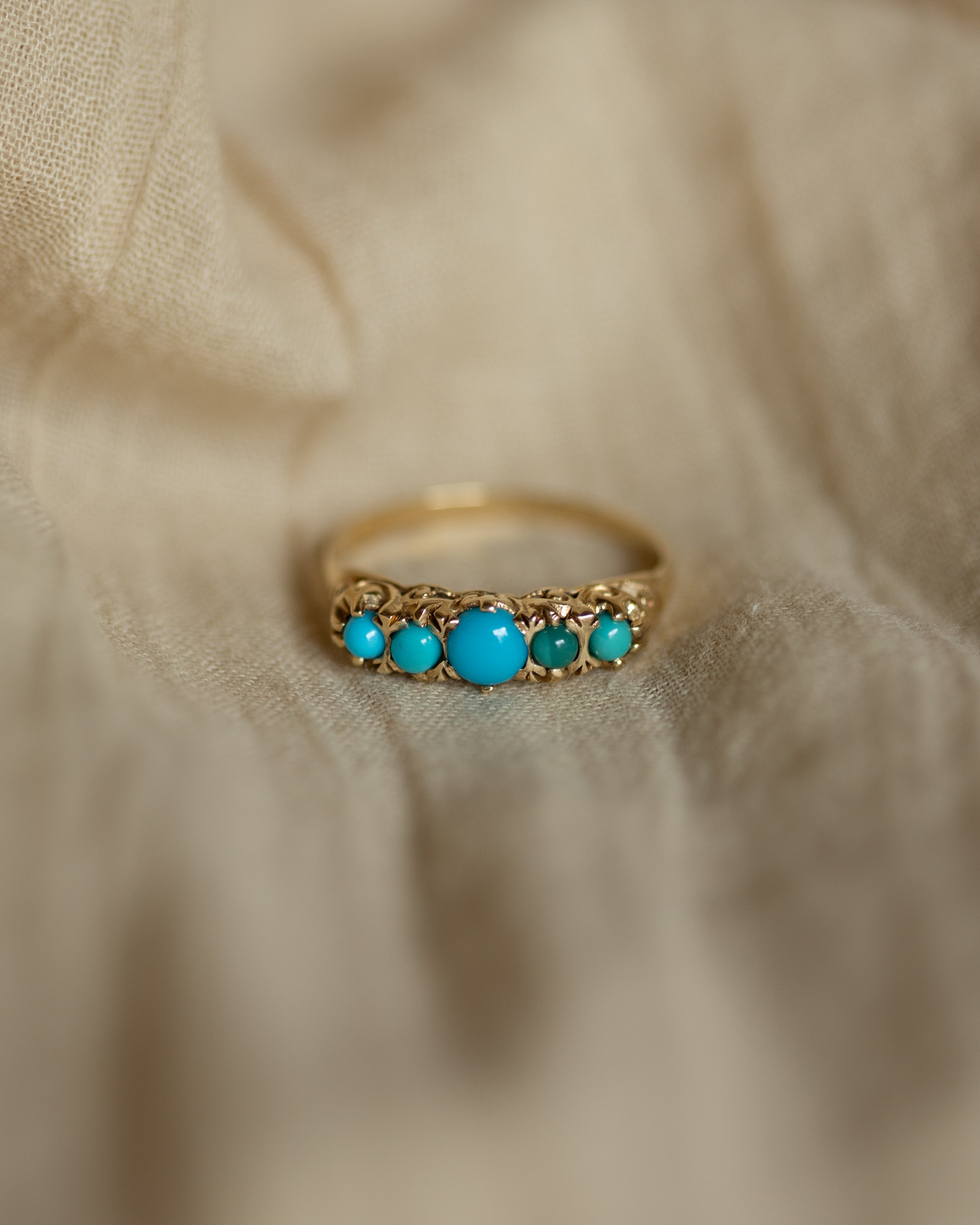 Tilly 1975 Vintage 9ct Gold Turquoise Five Stone Ring