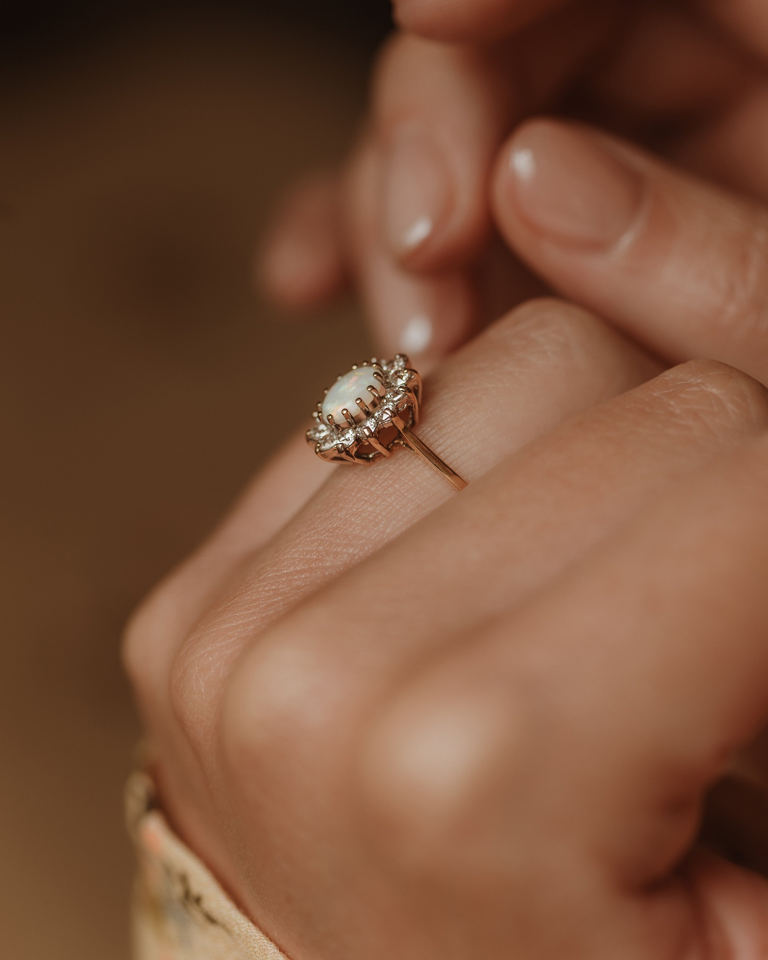Claudie 1987 Vintage 9ct Gold Opal & Diamond Cluster Ring