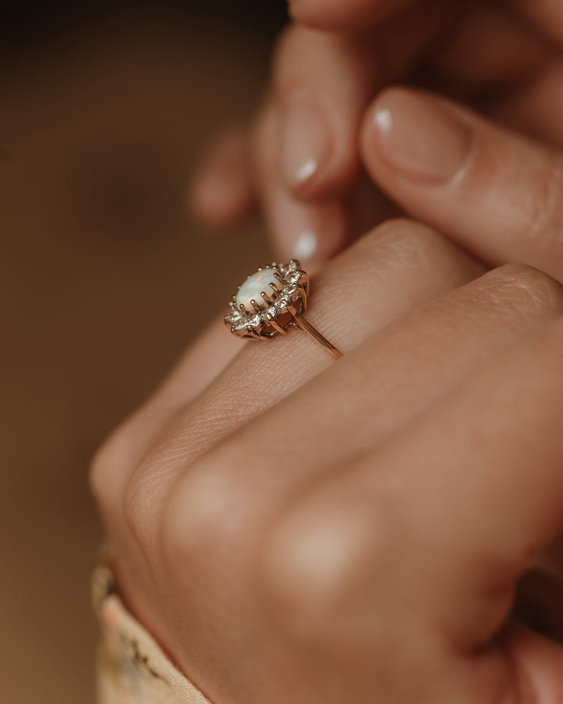 Claudie 1987 Vintage 9ct Gold Opal & Diamond Cluster Ring
