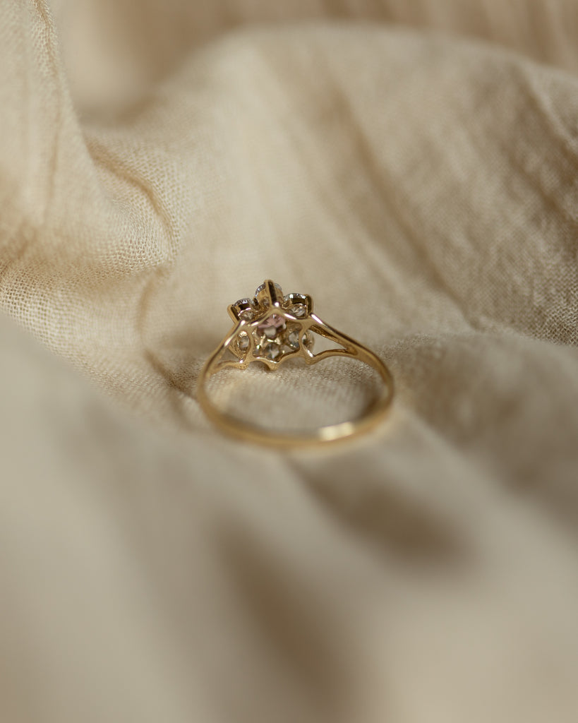 Maggie Vintage 9ct Gold CZ Flowerhead Cluster Ring