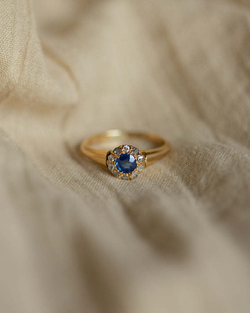 Henriette 1904 Antique 18ct Gold Sapphire & Diamond Cluster Ring