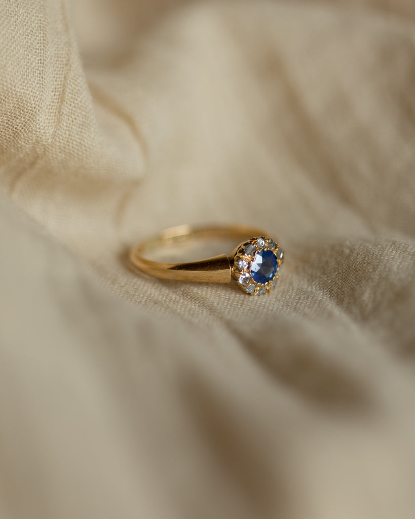 Henriette 1904 Antique 18ct Gold Sapphire & Diamond Cluster Ring