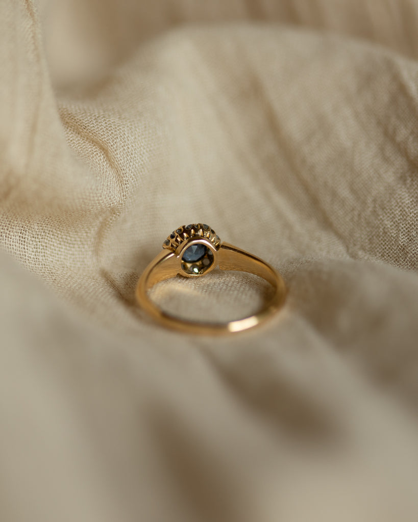 Henriette 1904 Antique 18ct Gold Sapphire & Diamond Cluster Ring