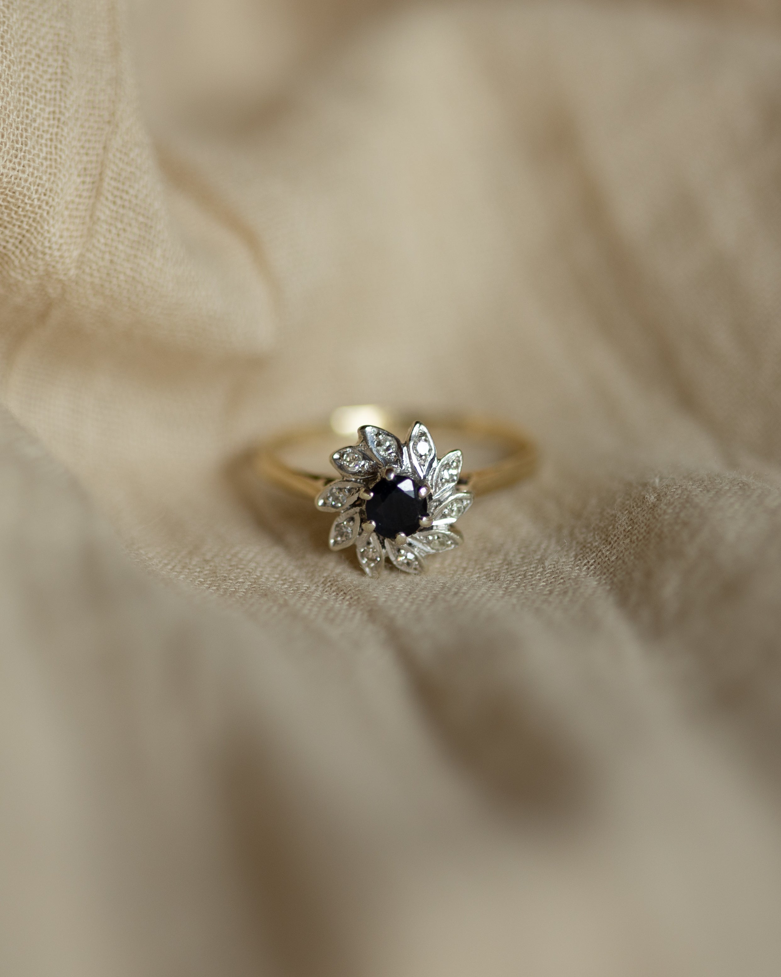 Eleanore 1982 Vintage 9ct Gold Sapphire & Diamond Cluster Ring