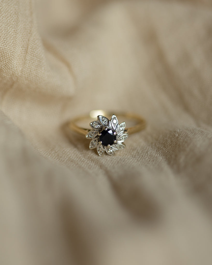 Eleanore 1982 Vintage 9ct Gold Sapphire & Diamond Cluster Ring