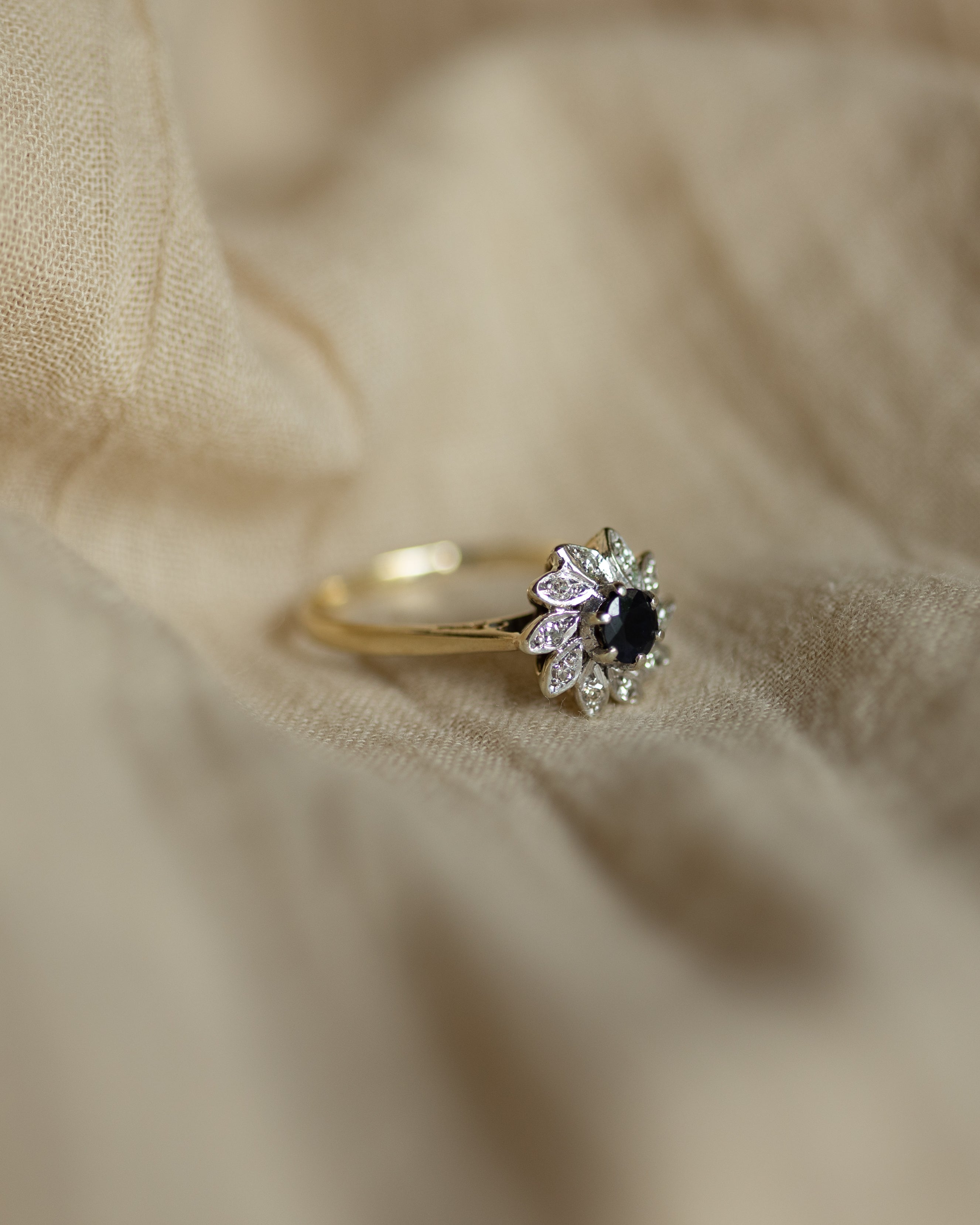 Eleanore 1982 Vintage 9ct Gold Sapphire & Diamond Cluster Ring
