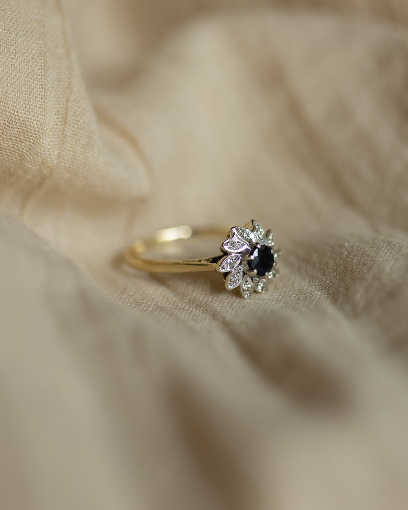 Eleanore 1982 Vintage 9ct Gold Sapphire & Diamond Cluster Ring