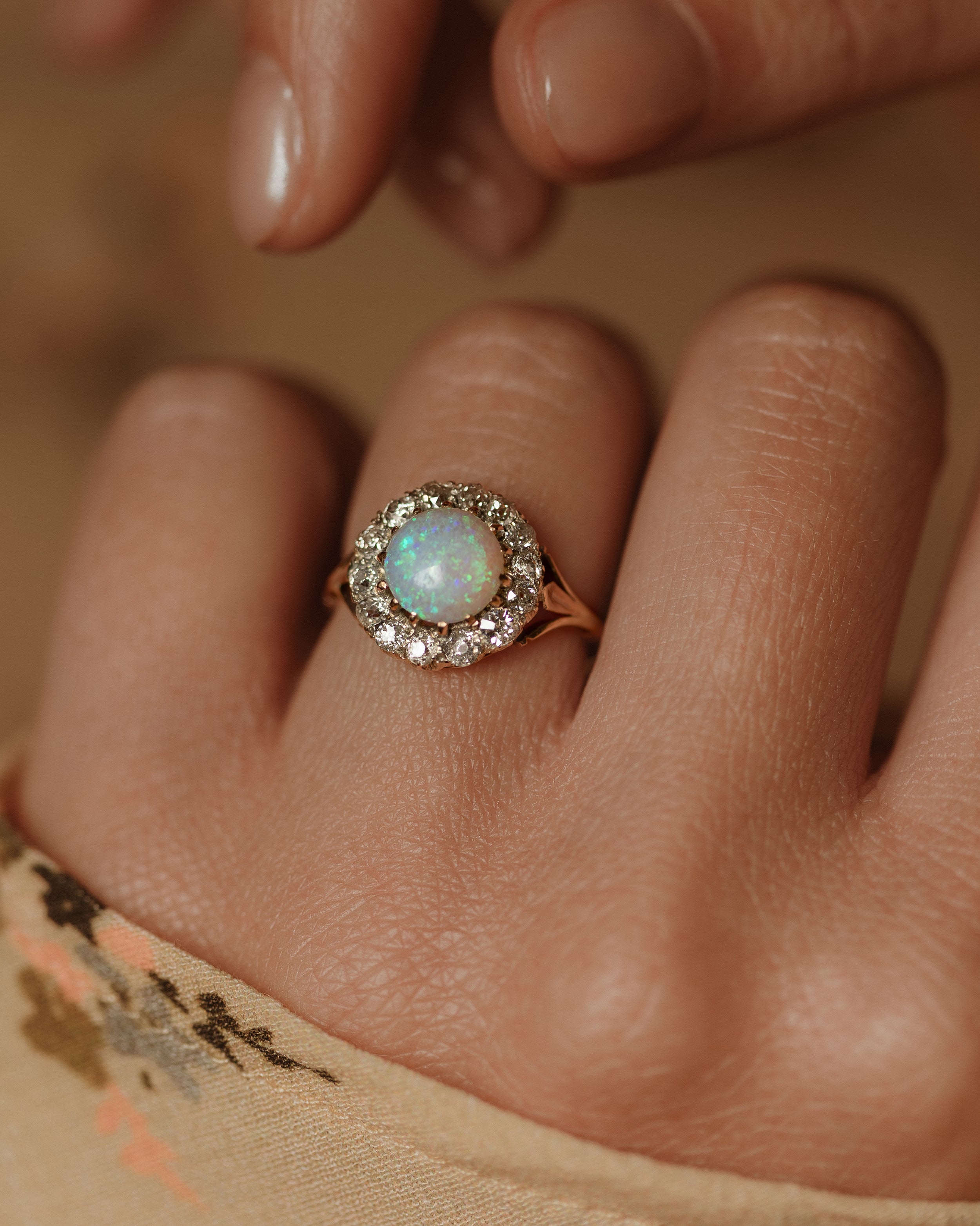 Image of Viola Antique 18ct Gold Opal & Diamond Cluster Ring