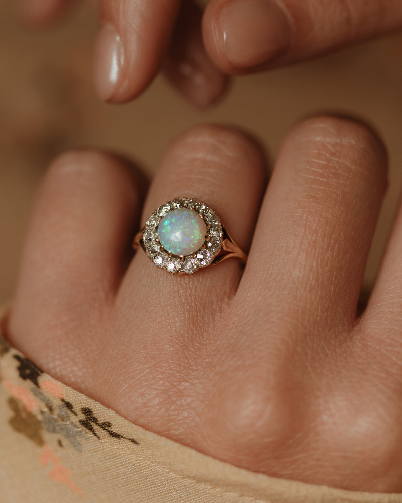 Viola Antique 18ct Gold Opal & Diamond Cluster Ring