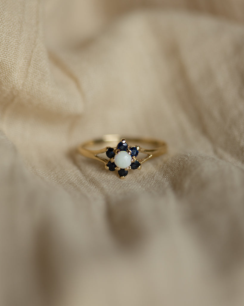 Lois 1984 Vintage 9ct Gold Opal & Sapphire Cluster Ring