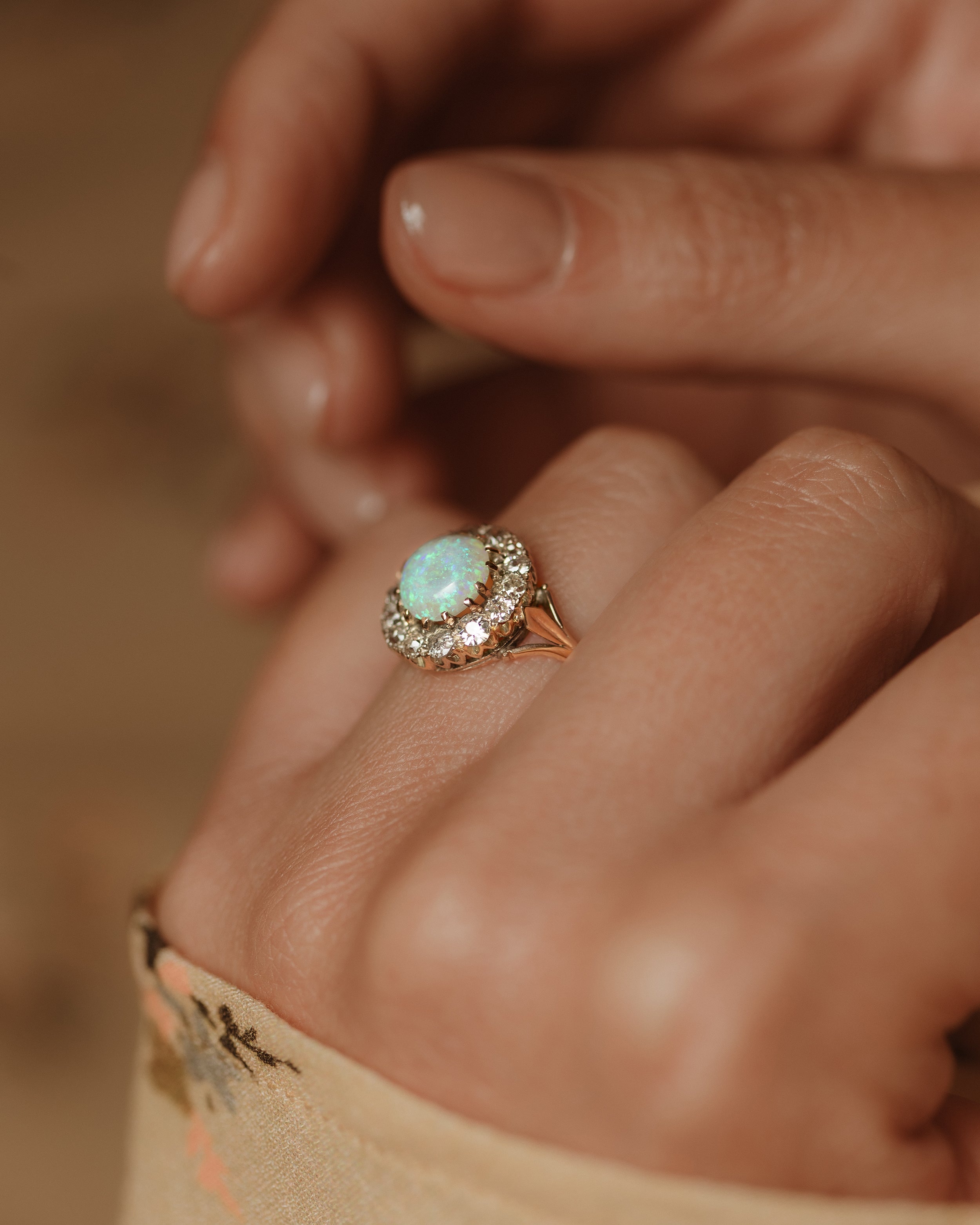 Viola Antique 18ct Gold Opal & Diamond Cluster Ring