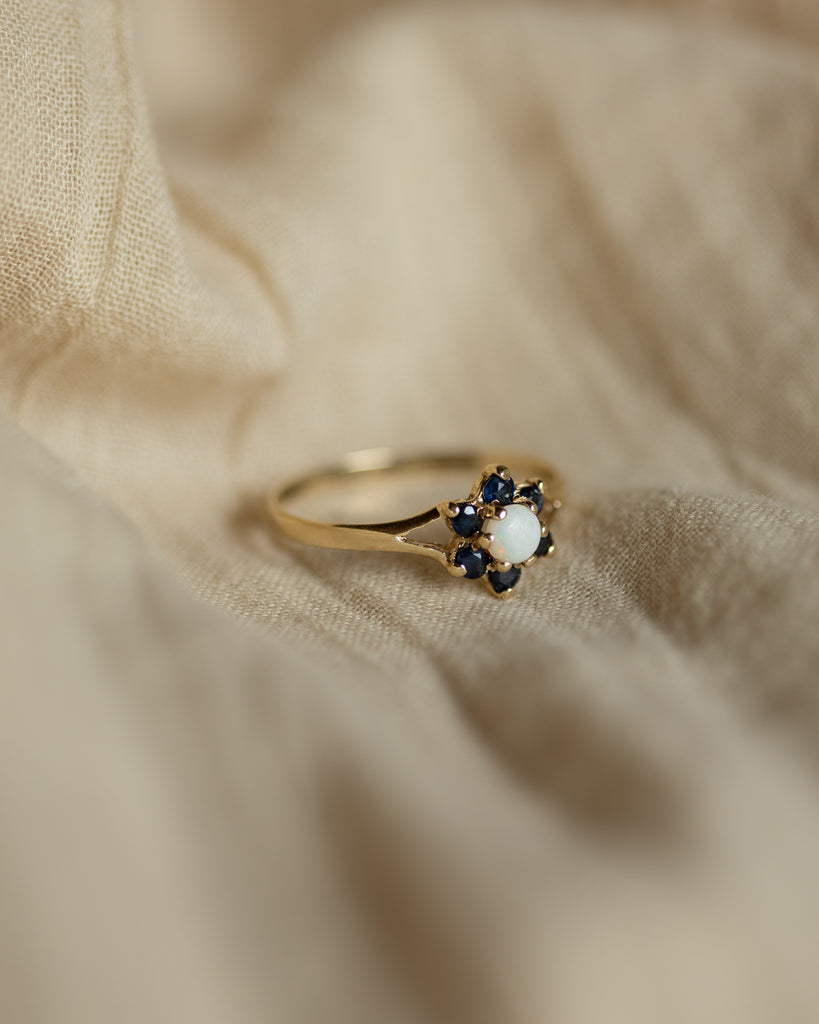 Lois 1984 Vintage 9ct Gold Opal & Sapphire Cluster Ring