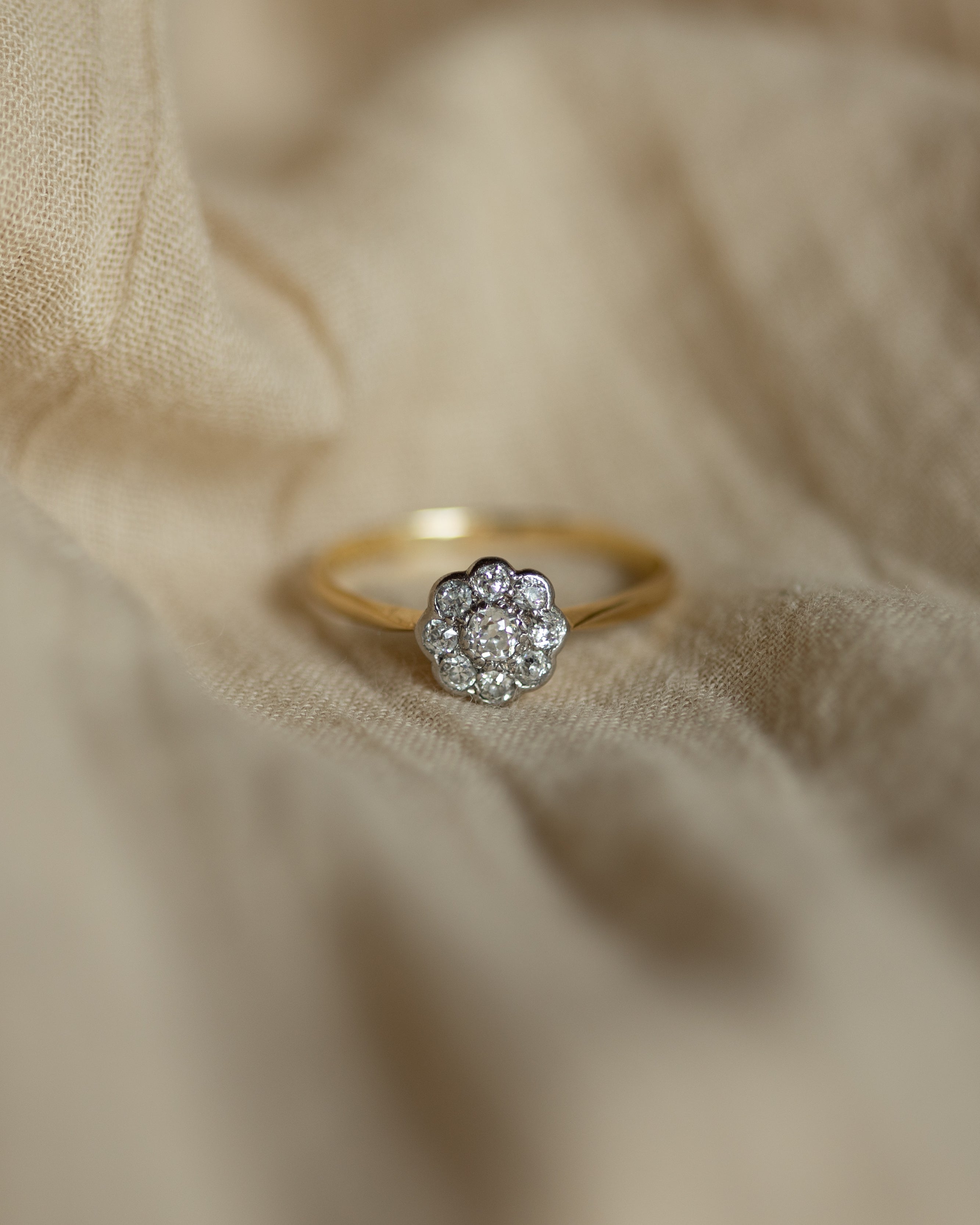 Image of Francoise Antique 18ct Gold Diamond Daisy Cluster Ring