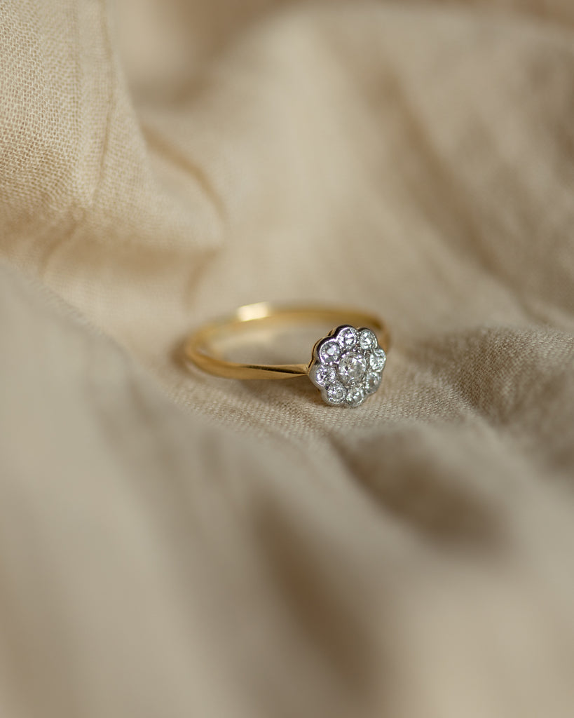 Francoise Antique 18ct Gold Diamond Daisy Cluster Ring