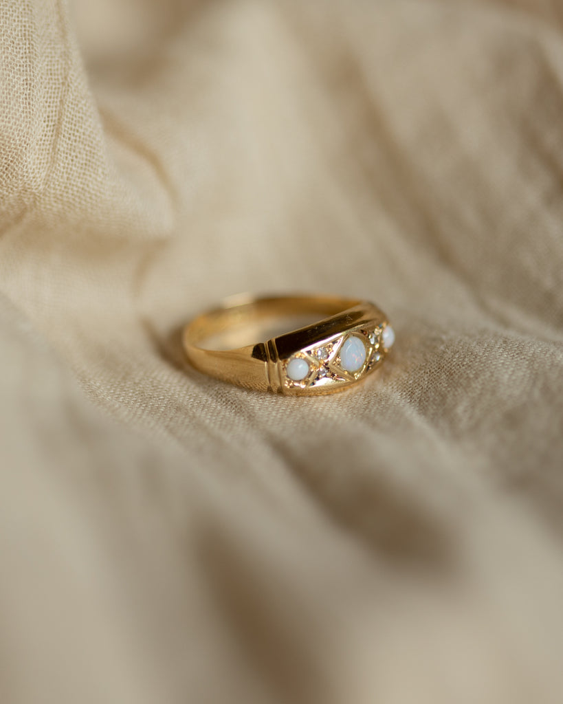 Alma 1915 Antique 18ct Gold Opal & Diamond Trilogy Ring