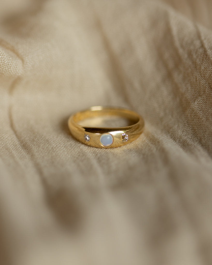 Camille 1926 Antique 18ct Gold Opal & Diamond Trilogy Ring