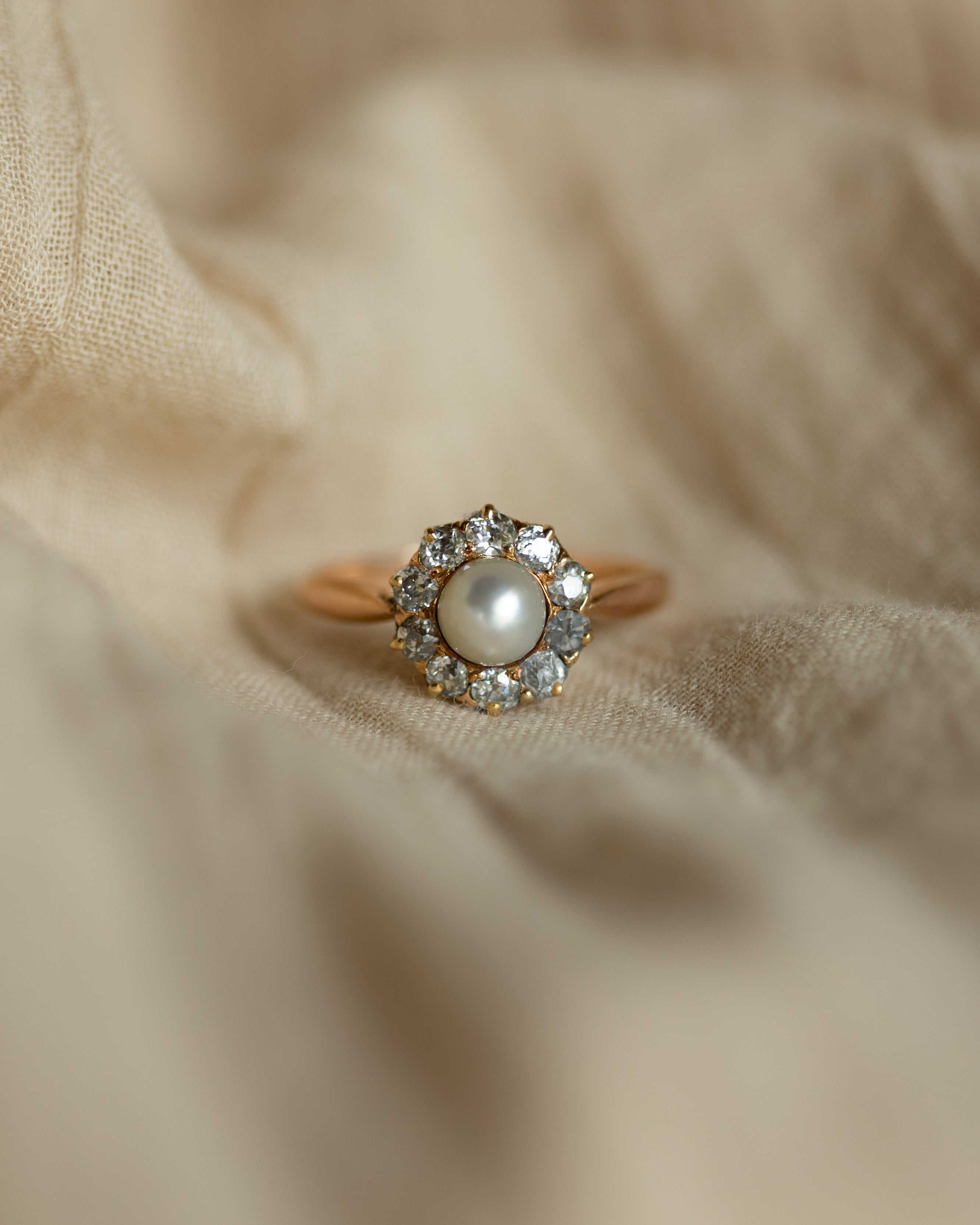 Anaïs Antique 14ct Gold Pearl & Diamond Cluster Ring