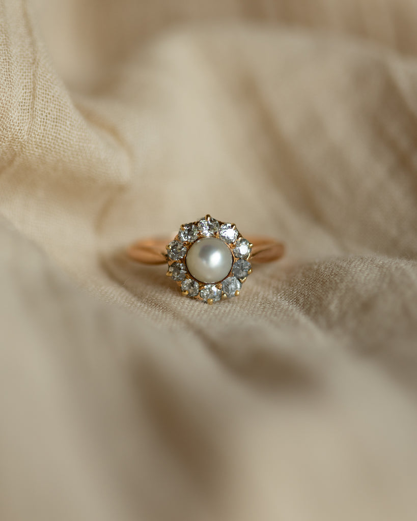 Anaïs Antique 14ct Gold Pearl & Diamond Cluster Ring
