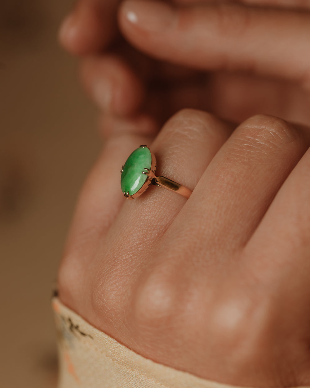 Briar Vintage 14ct Gold Jade Solitaire Ring