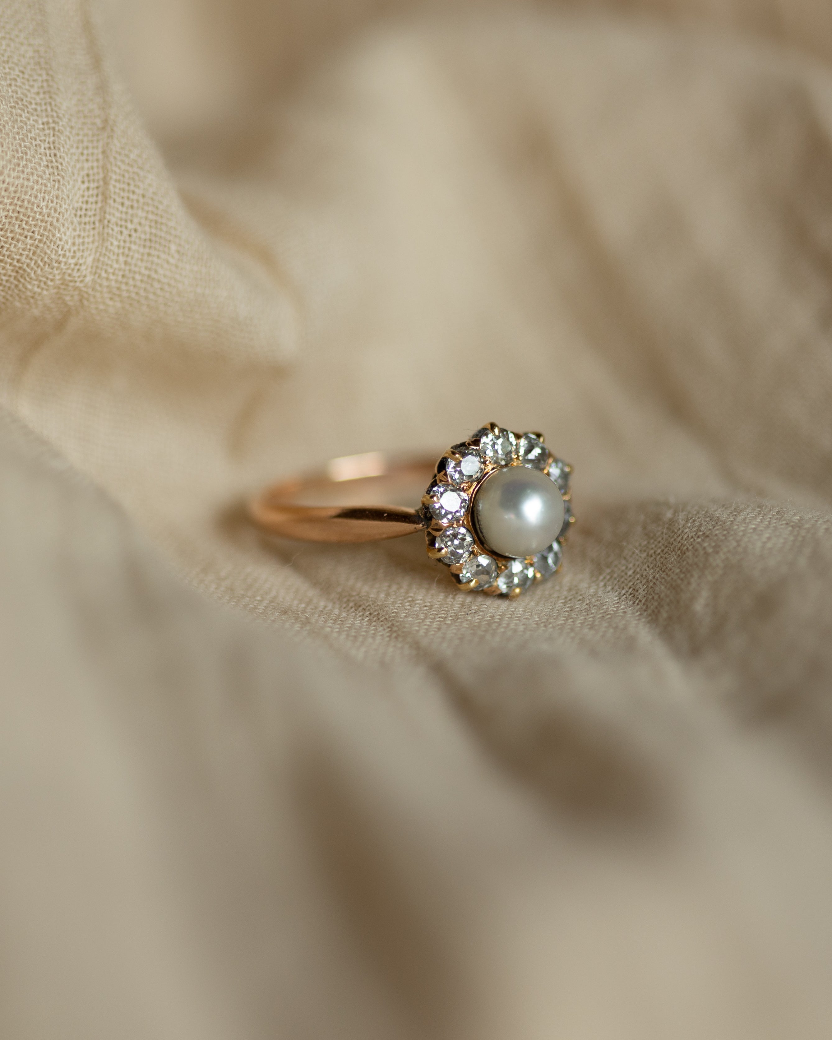Anaïs Antique 14ct Gold Pearl & Diamond Cluster Ring
