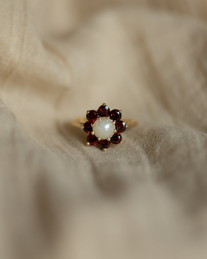 Juliette 1967 Vintage 9ct Gold Pearl & Garnet Cluster