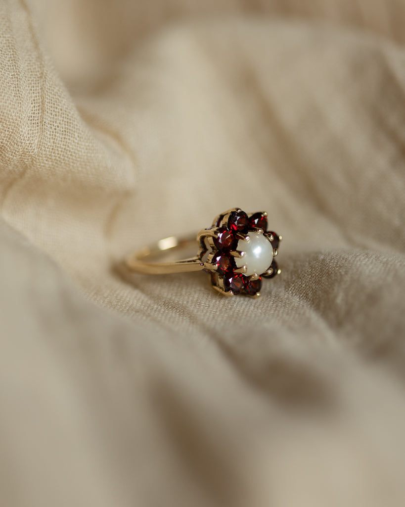 Juliette 1967 Vintage 9ct Gold Pearl & Garnet Cluster