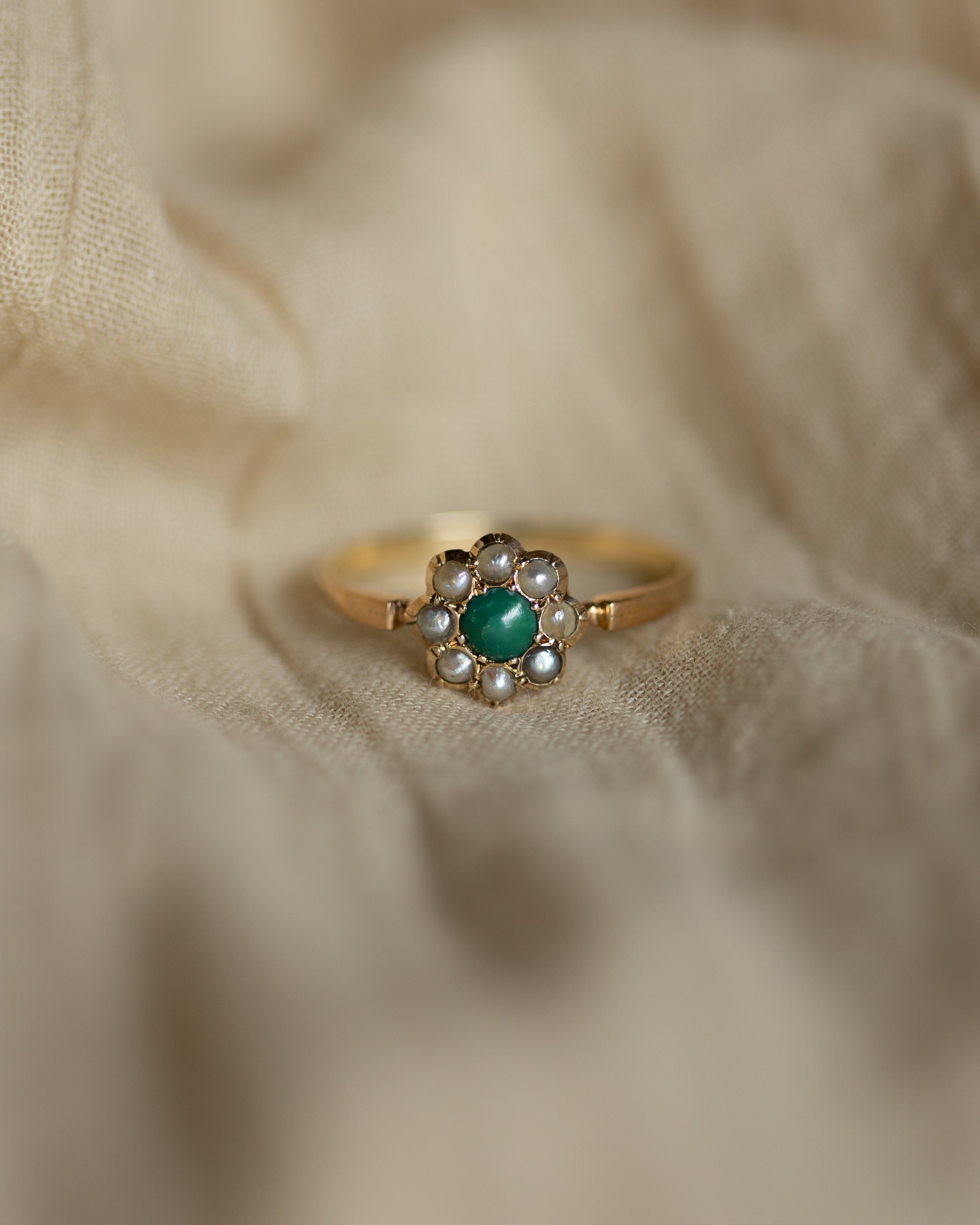Colette Antique 9ct Gold Turquoise & Pearl Cluster Ring