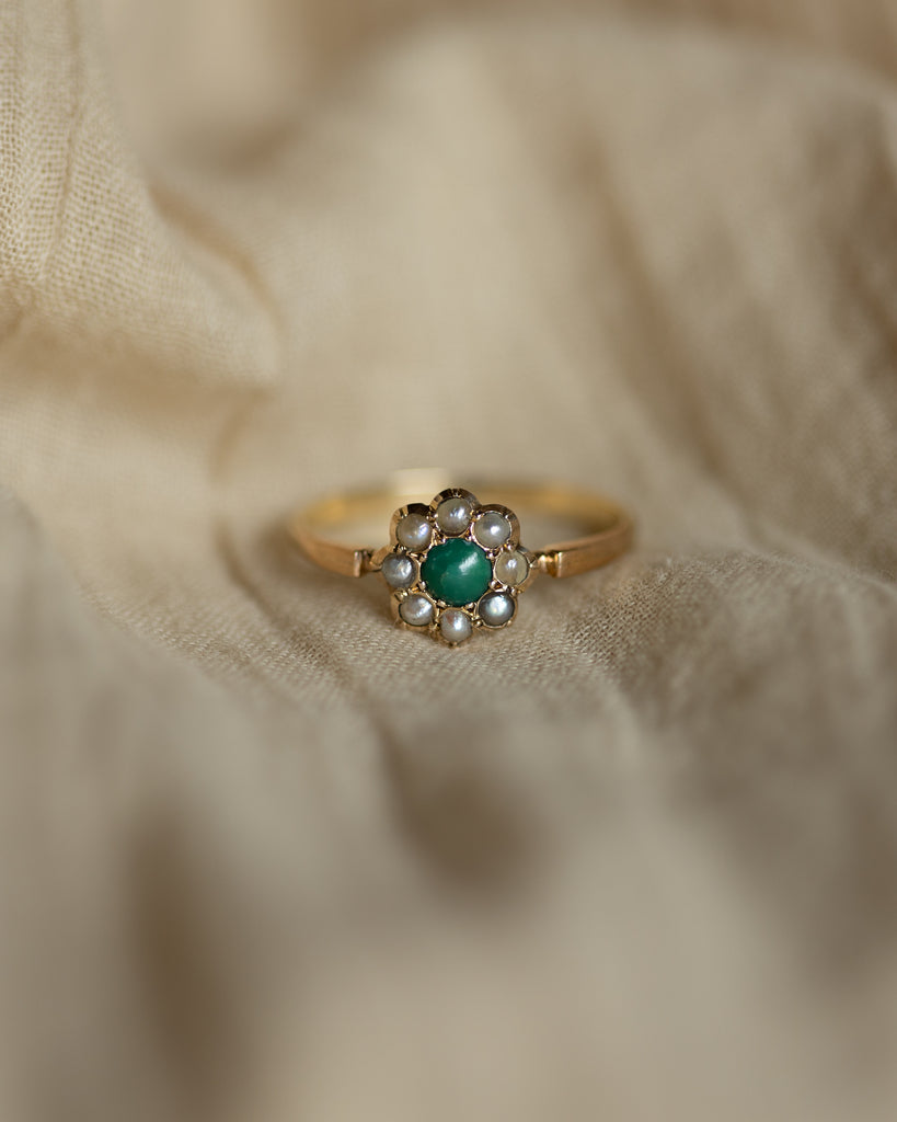 Colette Antique 9ct Gold Turquoise & Pearl Cluster Ring