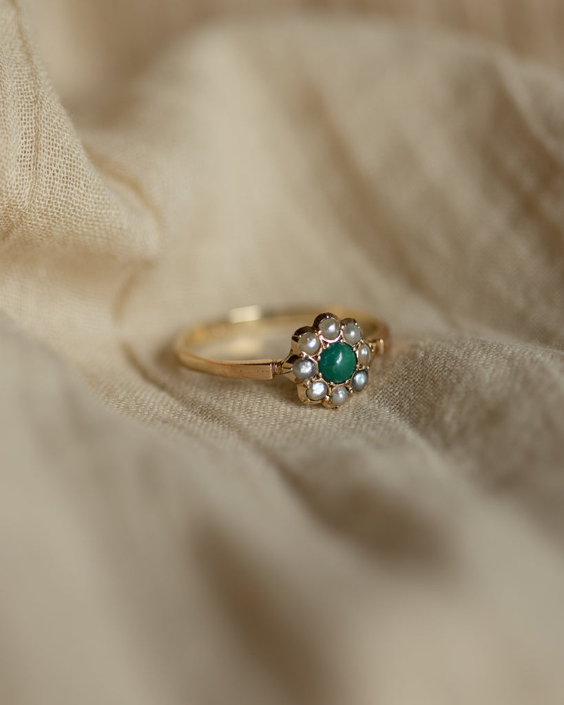 Colette Antique 9ct Gold Turquoise & Pearl Cluster Ring